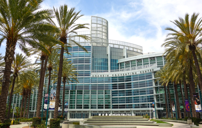 Anaheim, CA / USA - May 30, 2018: A wide shot of the Anaheim Convention Center on a sunny day