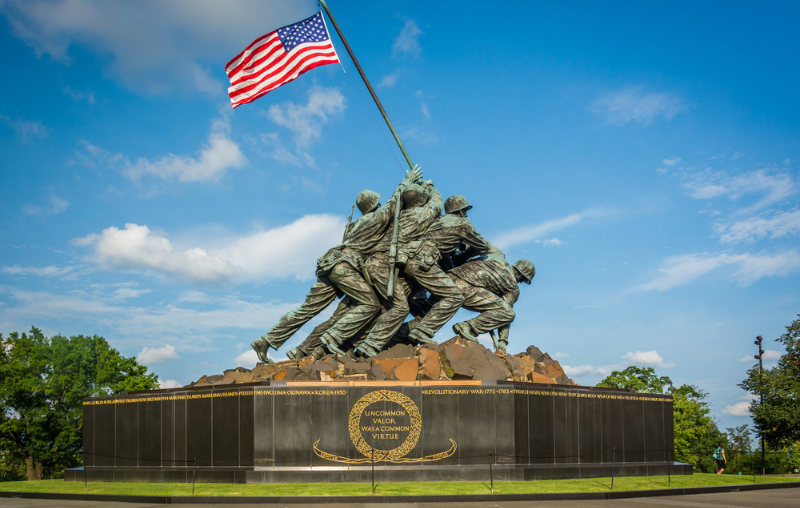 The US Marine Corps War Memorial in Arlington, Virginia.