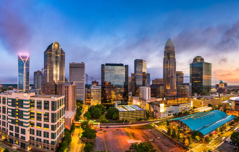 Charlotte, North Carolina, USA uptown skyline panorama.