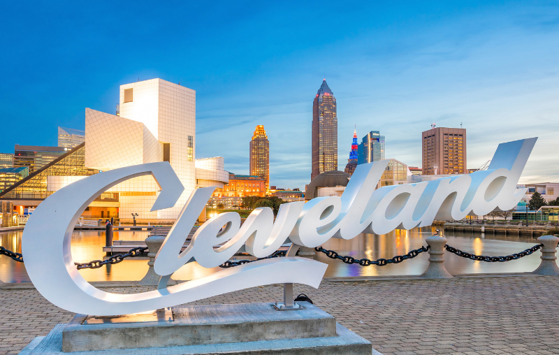 CLEVELAND, OH - OCTOBER 31: Downtown Cleveland skyline in Ohio USA on October 31, 2016