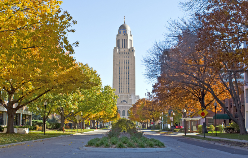 The Nebraska State Capitol Building in downtown Lincoln