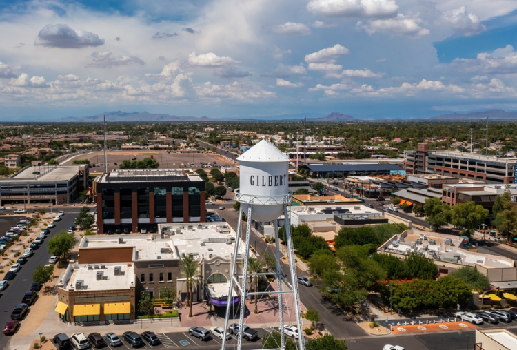 July 28, 2022, Gilbert, Arizona, USA. Gilbert water tower. Suburb of Phoenix Arizona.