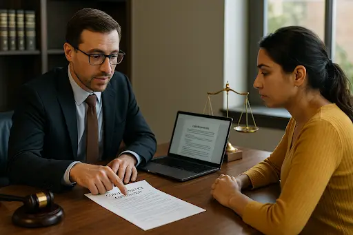 Auto accident attorney discussing legal fees with client