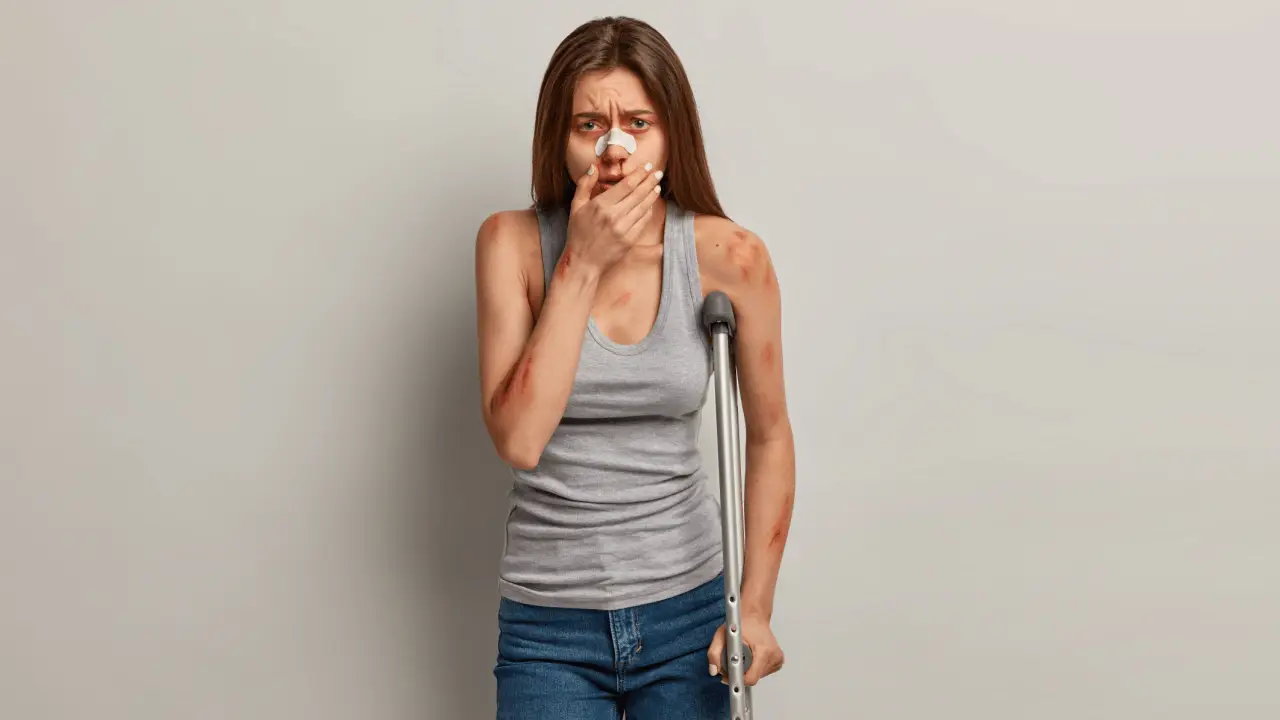 An injured and emotional client who is in pain and suffering.