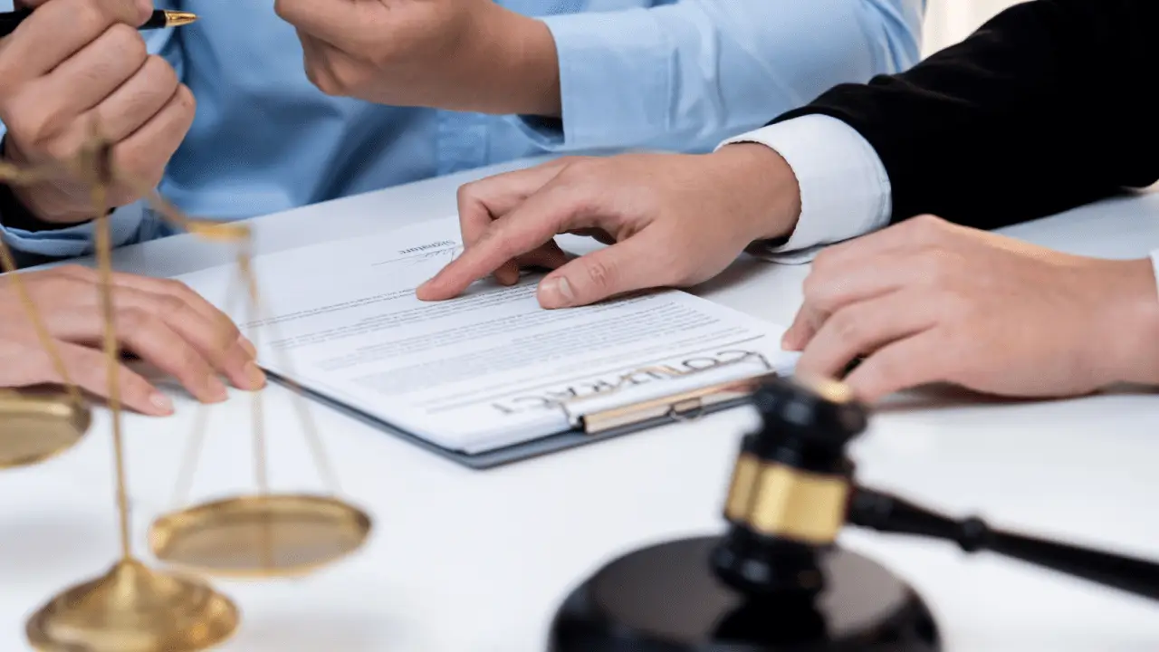 Legal consultation discussing what is a fair insurance settlement from a car accident with documents and scales of justice