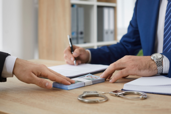 Lawyer and client discussing how long do most accident settlements take during settlement negotiation with cash payment and legal documents