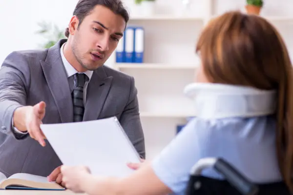 Lawyer explaining how much is the average settlement for pain and suffering to client during consultation