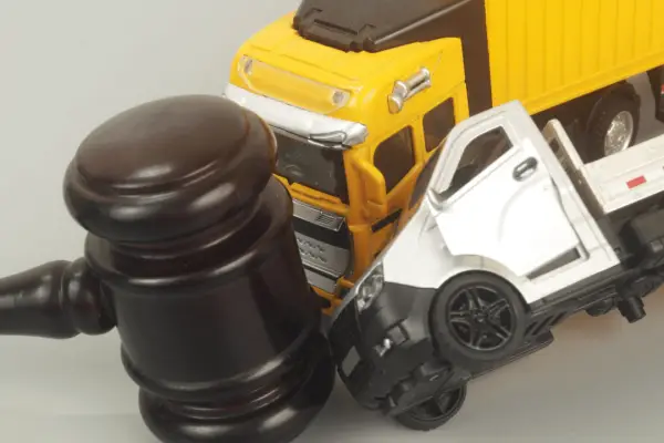 Benefits of hiring a truck accident lawyer represented by gavel and toy vehicles symbolizing legal representation in commercial truck crash claims