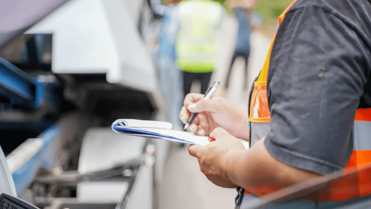 Truck accident investigator documenting how long does a truck accident claim take at crash scene
