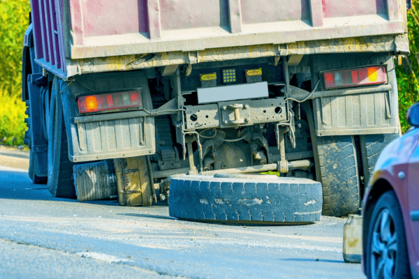 Truck accident case timeline begins at scene with overturned commercial vehicle and passenger car on roadway