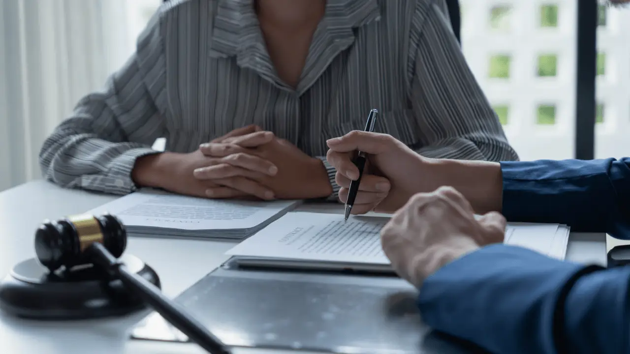 Truck accident lawyer reviewing claim documents with client during legal consultation